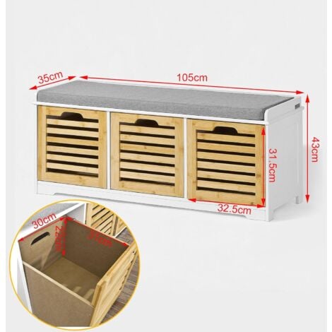 Banc de Rangement avec coussin rembourré et 3 cubes, Meuble d'Entrée Commode à Chaussure Banquette confortable SoBuy® FSR23-WN