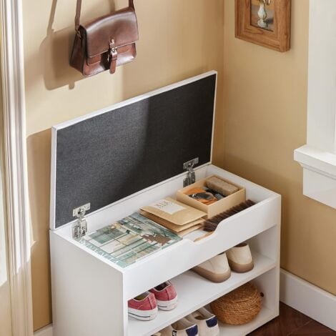 SoBuy FSR25-W Banc de Rangement à chaussures 2 étages avec coussin Commode à Chaussures confortable- blanc