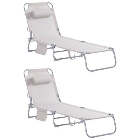 SoBuy Longues Bains de soleil Transats de Jardin Pliant Chaises de Camping inclinables, pliables et réglables Lot de 2 Chaises - Beige, OGS35-MIx2 (1/5)