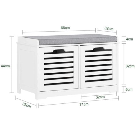 Banc d’Entrée avec Coussin et 2 Paniers de Rangement, Meuble à Chaussures Compact pour Couloir ou Salon, Moderne, Charge 120kg, 71x34x43cm, FSR23-K-W