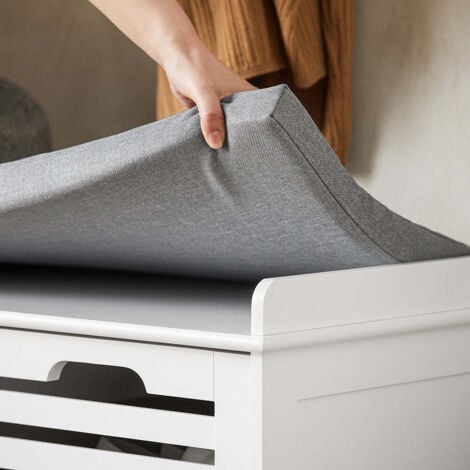 Banc d’Entrée avec Coussin et 2 Paniers de Rangement, Meuble à Chaussures Compact pour Couloir ou Salon, Moderne, Charge 120kg, 71x34x43cm, FSR23-K-W