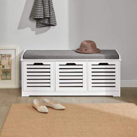 Meuble d’Entrée Élégant avec Assise Confortable & 3 Cubes, Banc de Rangement 105×35×43 cm, Montage Facile, Anti‑Dérapant & Capacité 120 kg, Blanc, SoBuy FSR23‑W
