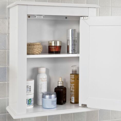 Meuble Haut de Salle de Bain - 1 porte Placard Commode Meuble de Rangement Mural Armoire Suspendue SoBuy® FRG203-W