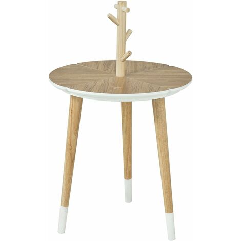 Sobuy – Table d’appoint ronde 40cm – FBT38WN – Piètement en bois d’hévéa – Support à tasses intégré – Hauteur 66cm – Charge 5kg (1/5)