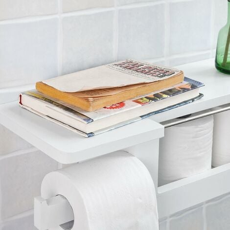 Dérouleur Papier Toilette - Distributeur WC Porte Papier mural avec support pour déposer Smartphone et porte-revues- Blanc FRG175-W SoBuy®