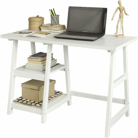 Bureau informatique Table Plan de travail avec 2 étagères -Blanc FWT16-W SoBuy®