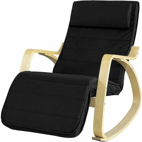 Rocking Chair, Fauteuil à bascule avec repose-pieds réglable design, Fauteuil berçante, Fauteuil relax, Bouleau Flexible (Noir)FST16-Sch SoBuy®