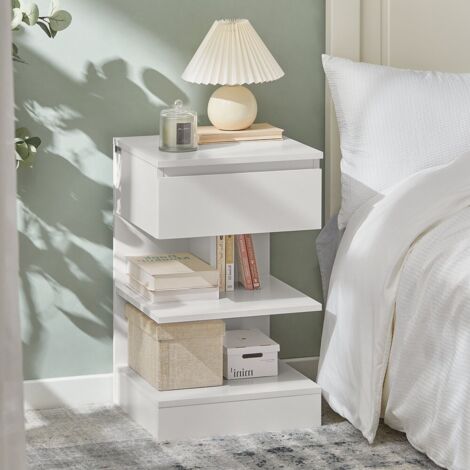 SoBuy Table De Chevet - Table De Nuit Avec 2 Tiroirs, Table D'appoint Pour Chambre à Coucher - Meuble De Rangement Moderne, Blanc L40 X P40 X H47 Cm FBT115-W