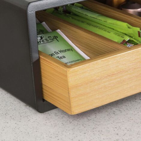 Boîte De Rangement En Bois Avec Tiroirs Noir Chic - Organisateur Élégant Pour Café, Sachets De Thé Et Bureau Moderne