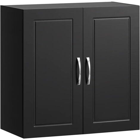 Sobuy – Meuble haut mural noir 60×30×60 cm – 2 portes magnétiques – étagère ajustable – résistant à l'humidité – FRG231SCH