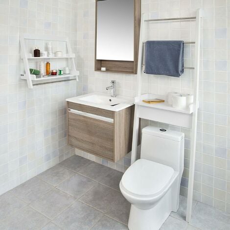 FRG117-W Étagère Murale Porte-Serviettes Salle de Bain avec 2