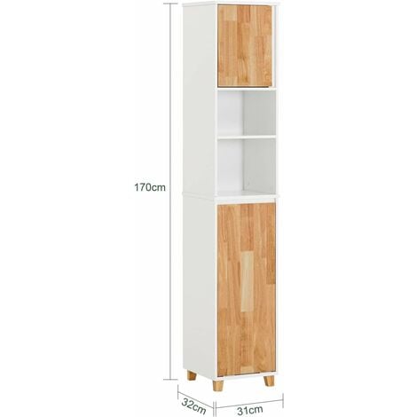 SoBuy BZR74-W Meuble Colonne de Salle De Bain, Armoire Haute Étroite, Placard de Rangement avec 2 Niches, 1 Porte et 1 Panier à Linge, Armoire à Linge avec Bac à Linge, L31 X P32 X H170 Cm, Blanc
