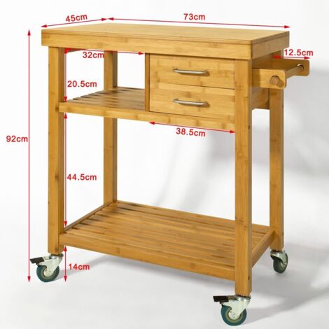 Meuble rangement cuisine roulant en Bambou, Chariot de cuisine, Desserte à roulettes FKW26-N SoBuy®