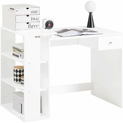 SoBuy FWT35-W Table Bureau Informatique Plan de Travail avec 3 étagères et 1 tiroir - Blanc