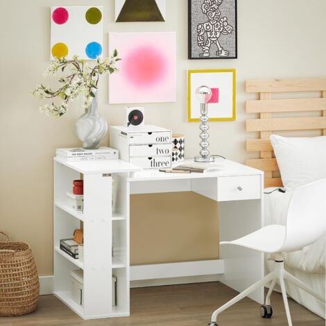 SoBuy FWT35-W Table Bureau Informatique Plan de Travail avec 3 étagères et 1 tiroir - Blanc