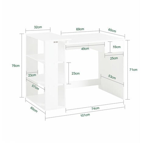 SoBuy FWT35-W Table Bureau Informatique Plan de Travail avec 3 étagères et 1 tiroir - Blanc