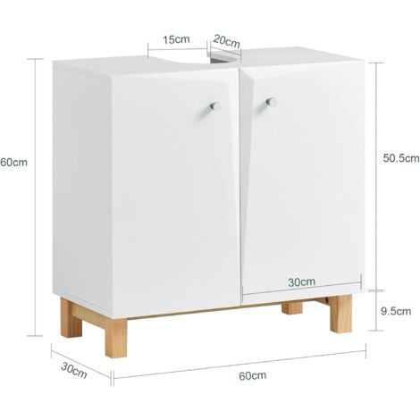 SoBuy BZR92-W Meuble sous Lavabo, Meuble sous évier, Meuble sous Vasque, Armoire Salle de Bain, Placard de Rangement, Meuble de Rangement pour Salle de Bain avec 2 Portes, 60x30x60 cm, Blanc