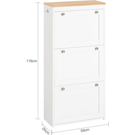 SoBuy FSR144-WN Meuble à Chaussures à 3 Abattants Meuble de Rangement à Chaussures Armoire à Chaussures Commode à Chaussures Meuble d'Entrée Coffre de Rangement avec 2 Crochets
