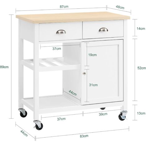 Desserte Roulante Chariot de Cuisine de Service Armoire Meuble de Rangement Cusine sur roulettes FKW62-WN SoBuy