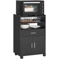 Sobuy – Desserte de cuisine à roulettes – 2 portes à fermeture magnétique – 1 tiroir – Tablette coulissante – MDF E1 – Dimensions L59×P40×H92 cm