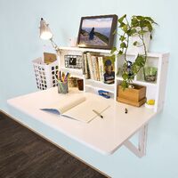 Bureau Table murale rabattable avec Armoire murale intégrée, Table cuisine pliable, Table de repas -Blanc,SoBuy® FWT07-W