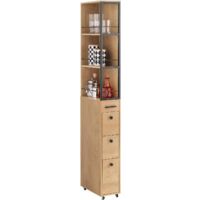 Sobuy – Meuble colonne de cuisine 40x20x170cm – Armoire haute à roulettes avec 3 étagères et 3 tiroirs – NSR13N – Construction en fer et bois durable