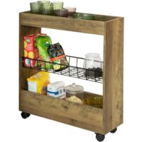 SoBuy BZR46-N Chariot de Rangement Mobile sur 3 Niveaux Étagère de Niche à Roulettes en Bois et métal