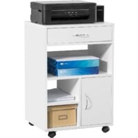 SoBuy FBT106-W Support Imprimante Roulant Bureau Mobile Caisson Meuble de Rangement Bureau avec tiroir et porte Blanc