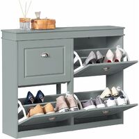 Sobuy – Meuble à chaussures FSR79HG 4 abattants – Dimensions L105 x P24 x H82 cm – En bois MDF E1 – Rangement optimal pour entrée – Gris