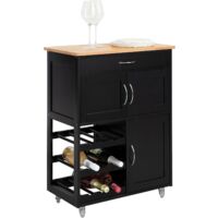Sobuy – Desserte de cuisine roulante avec tiroir, 3 portes, plateau en acier inoxydable, 9 porte-bouteilles – 67x38x87 cm – FKW45SCH