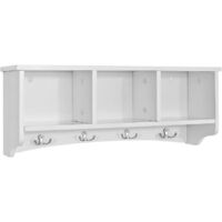 Sobuy – Porte-manteau étagère murale blanc avec 3 compartiments et 4 crochets – Dimensions L60cm x P15cm x H23cm – Charge max 15kg – FRG48W