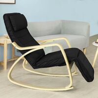 Rocking Chair, Fauteuil à bascule avec repose-pieds réglable design, Fauteuil berçante, Fauteuil relax, Bouleau Flexible (Noir)FST16-Sch SoBuy®