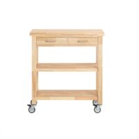 Sobuy – Chariot de cuisine en bois d'hévéa – Desserte roulante L80xP40xH90cm – 2 étagères – 4 roulettes dont 2 avec frein – FKW24N
