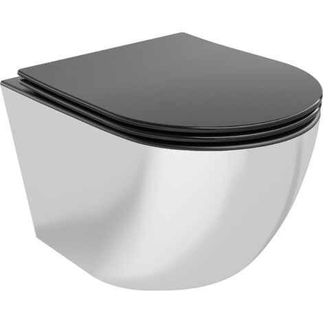 Mexen Lena cuvette WC sans bride avec siège slim et système de descente douce, en duroplast, noir mat/argent - (li)