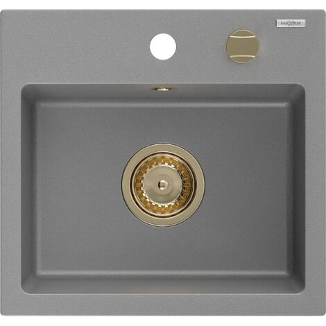 Mexen Milo évier en granit à 1 cuve 435 x 410 mm, Gris, siphon Or - 6505441000-71-G (1/5)