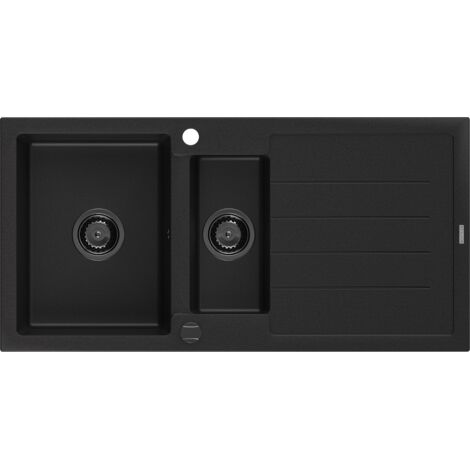 Mexen Andres évier en granit à 1,5 cuvette avec égouttoir 1000 x 500 mm Noir, siphon Noir - 6515101510-77-B