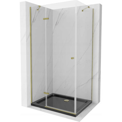 Mexen Roma cabine de douche battante 120 x 90 cm, transparent, or + receveur plat, noir - 854-120-090-50-00-4070G