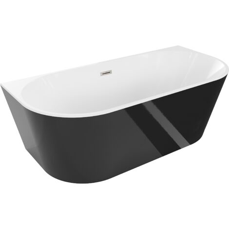 Baignoire Mexen Oval autoportante murale 160 x 80 cm, blanche/noire, bonde en nickel brossé - 52671608075-97 (1/5)