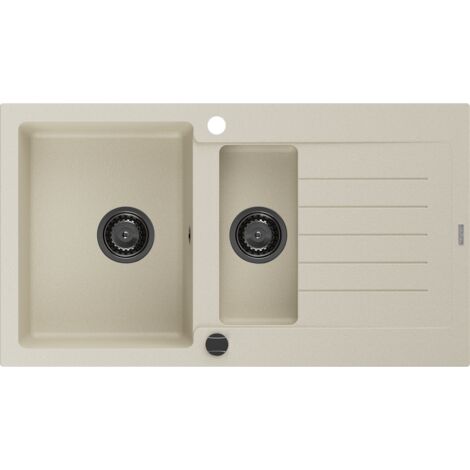 Mexen Matias évier en granit à 1,5 cuvette avec égouttoir 900 x 505 mm, Beige, siphon Noir - 6502901505-69-B (1/5)