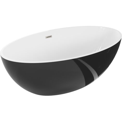 Baignoire Mexen Nike autoportante 175 x 100 cm, blanche/noire, bonde en nickel brossé - 54071751075-97