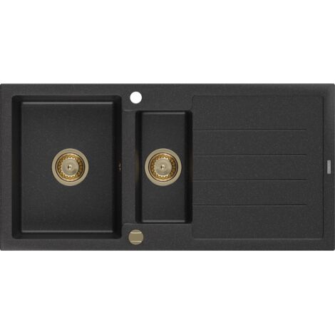 Mexen Andres évier en granit à 1,5 cuvette avec égouttoir 1000 x 500 mm Noir/ Argent métallique, siphon Or - 6515101510-73-G (1/5)