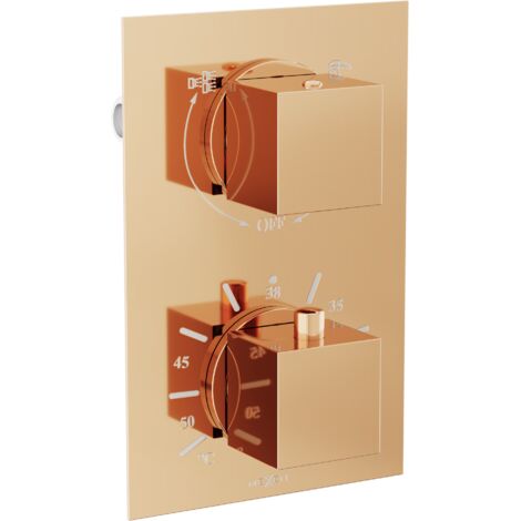 Batterie de baignoire-douche thermostatique 2 sorties Mexen Cube, or rose - 77502-60
