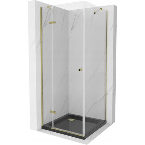 Mexen Roma cabine de douche battante 80 x 80 cm, transparent, or + receveur plat, noir - 854-080-080-50-00-4070G