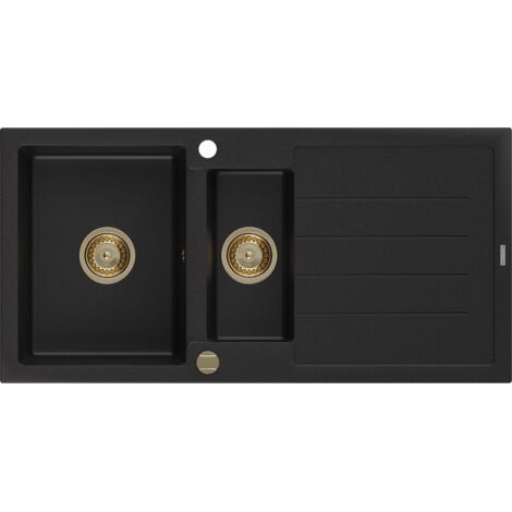 Mexen Andres évier en granit à 1,5 cuvette avec égouttoir 1000 x 500 mm Noir, siphon Or - 6515101510-77-G (1/5)