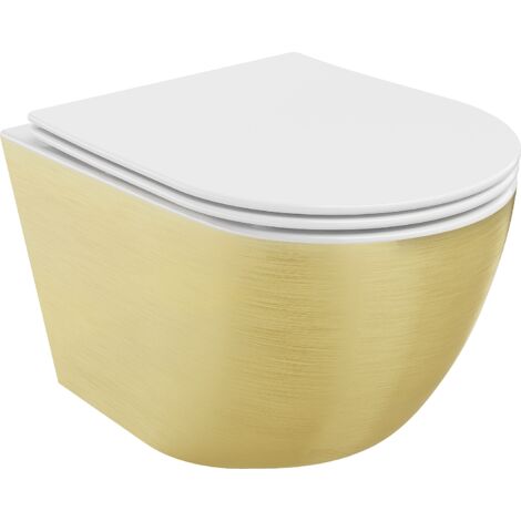 Mexen Lena cuvette WC sans bride avec siège slim et système de descente douce, en duroplast, blanc/or motif lignes - (linienmuster)