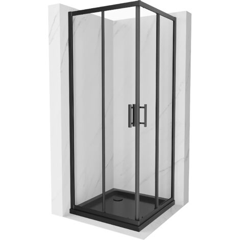 Cabine de douche carrée Mexen Rio 70 x 70 cm, transparente, noire + receveur Flat, noir - 860-070-070-70-00-4070B