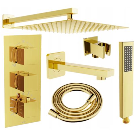 Ensemble de douche encastré Mexen Cube DR02 avec pommeau de 25 cm, or - 77503DR0225-50 (1/5)