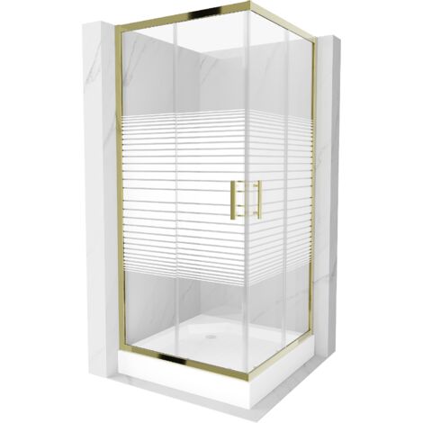 Mexen Rio cabine de douche carrée 90 x 90 cm, bandes, dorée + receveur Rio, blanc - 860-090-090-50-20-4510