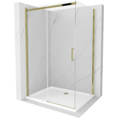 Mexen Omega cabine de douche coulissante 120 x 70 cm, transparente, dorée + bac Flat - 825-120-070-50-00-4010 (1/5)