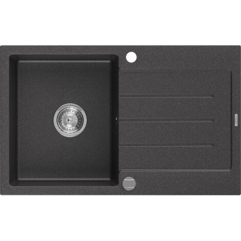 Mexen Bruno évier en granit à 1 cuve avec égouttoir 795 x 495 mm, Noir moucheté - 6513791010-76 (1/5)